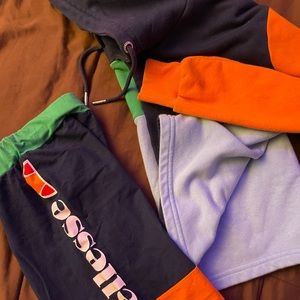 ellesse casual hoodie & biker shorts set